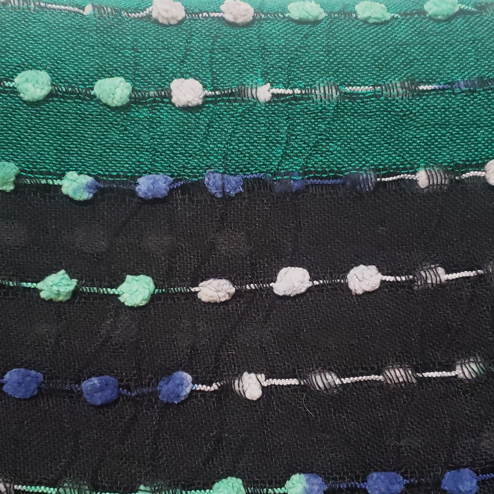 Oversized Infinity Scarf Black Blue Green Colorblock Textured Knit Pom Poms Cozy - Picture 7 of 7